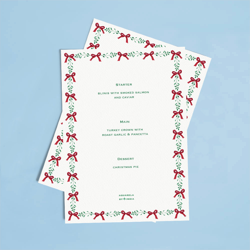 Personalised Menu Christmas Ribbons