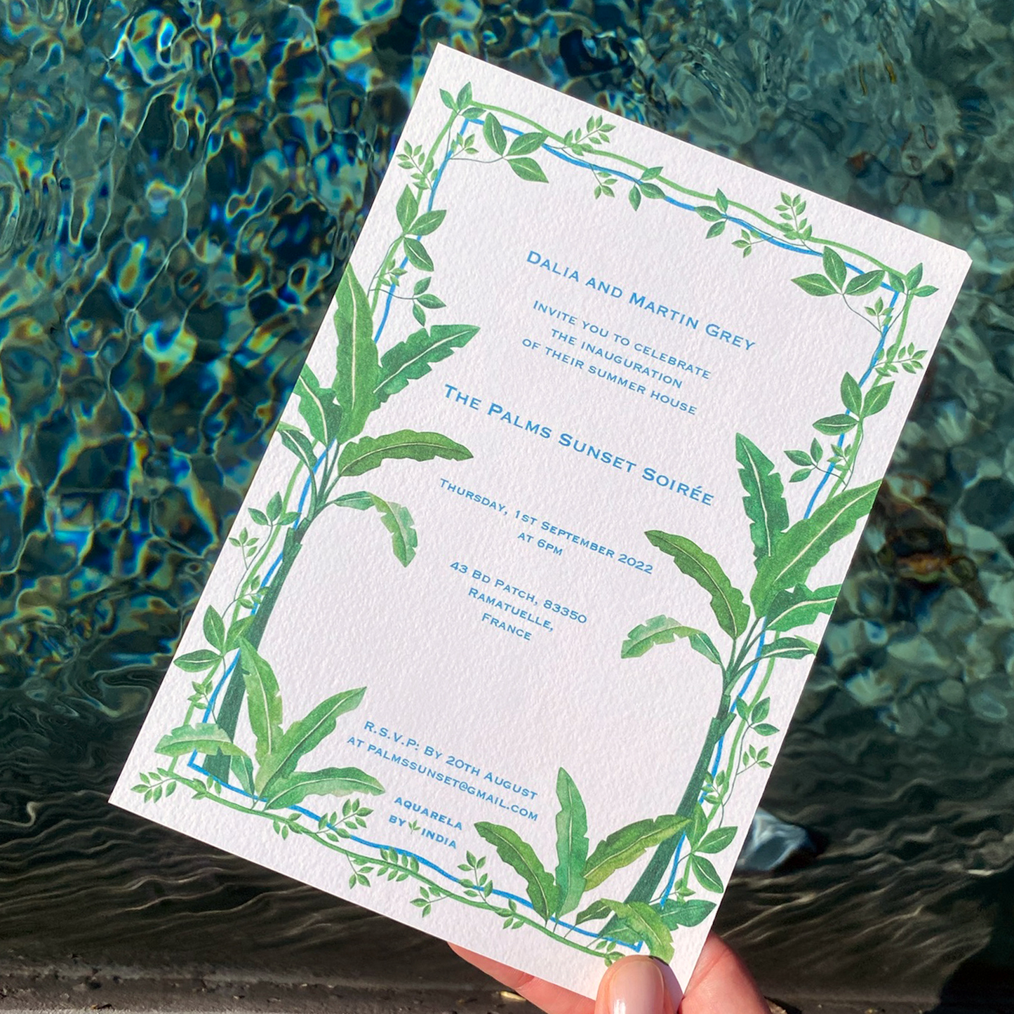 Personalised Invitation Green Palms