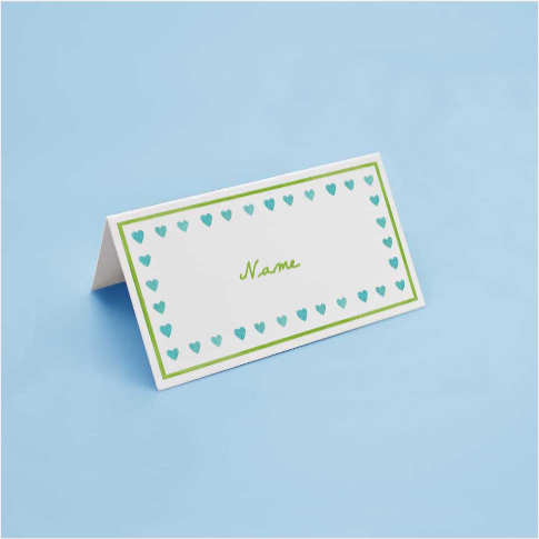 Personalised Place Card Aqua Hearts