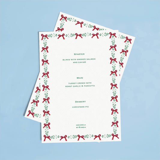 Personalised Menu Christmas Ribbons