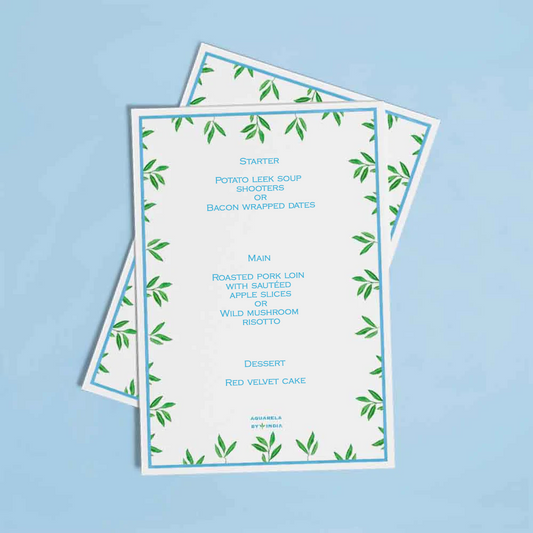 Personalised Menus – Aquarela by India