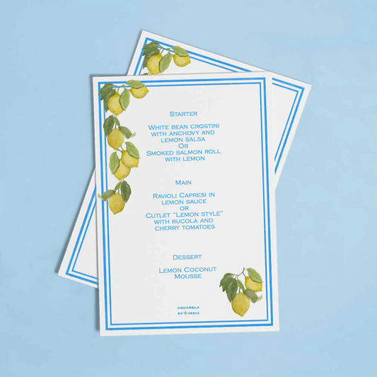 Personalised Menus – Aquarela by India