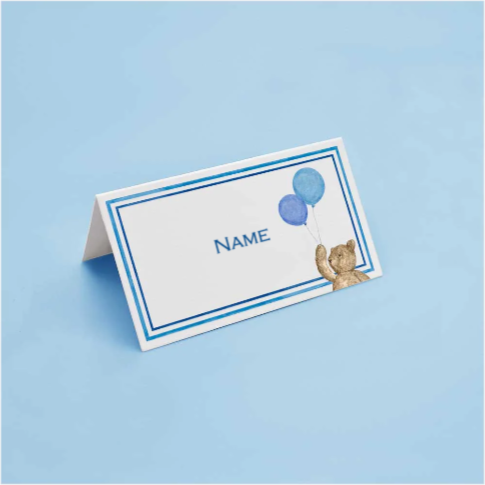 Personalised Place Card Teddy With Blue Balloon