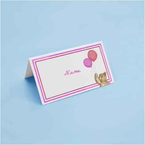 Personalised Place Card Teddy With Pink Balloon