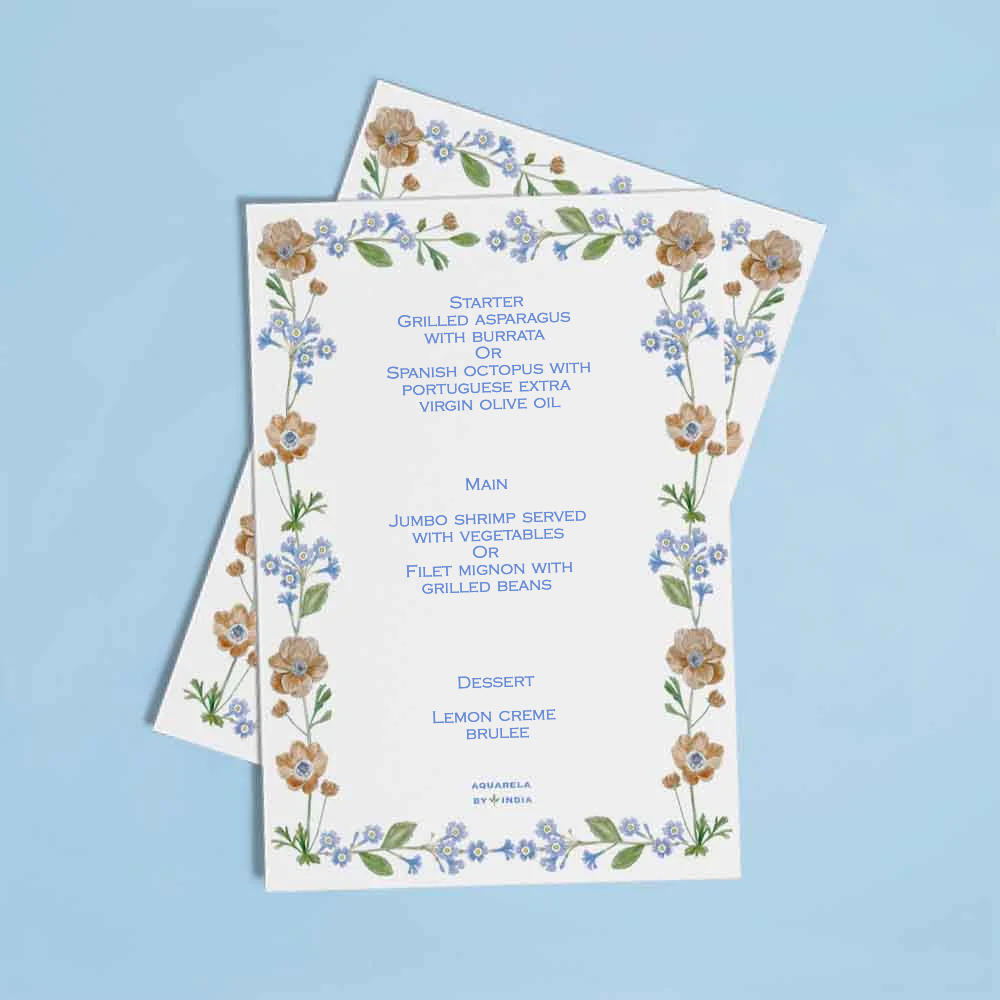 Personalised Menus – Aquarela by India