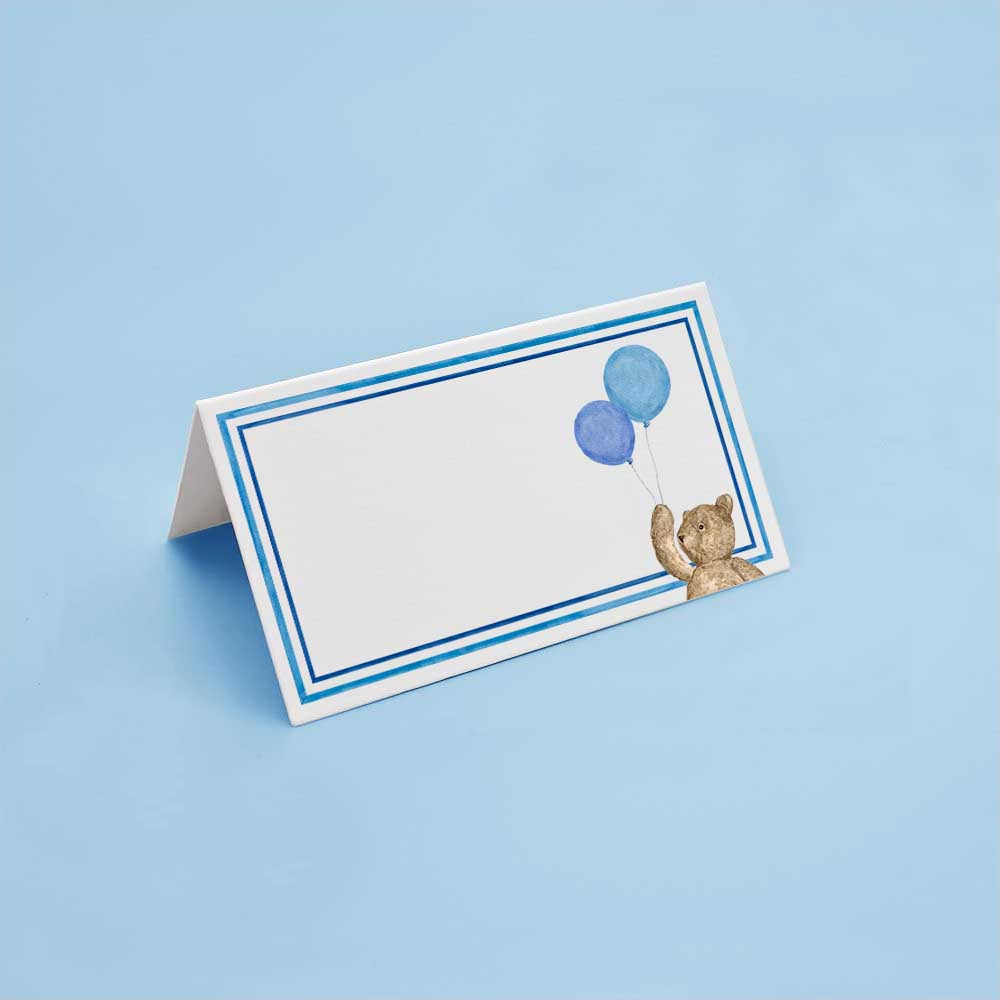Place Cards Teddy with Blue Balloon